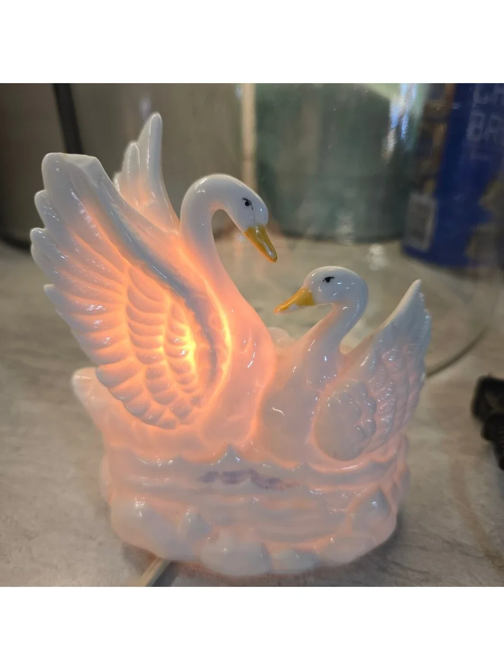 Vintage 1985 Lefton Porcelain Swan Night Light Lamp 04969 Japan Foil Sticker